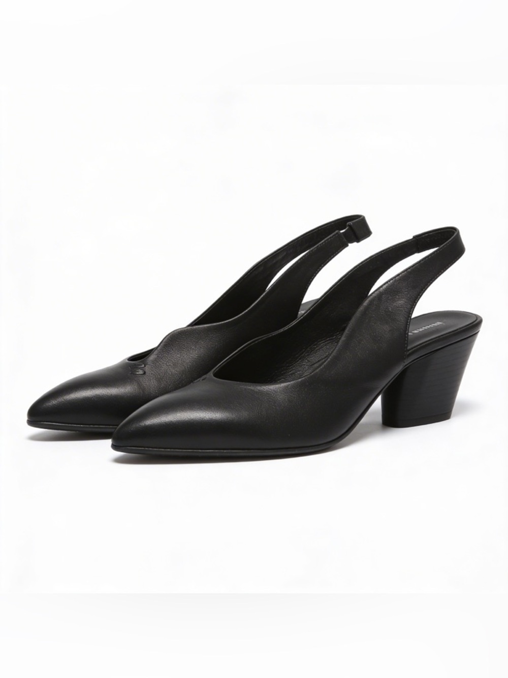 Slingback Black Pointed-Toe Block Heel Pumps